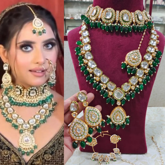 Real Neck Green Color Bridal Jewellery Combo Set
